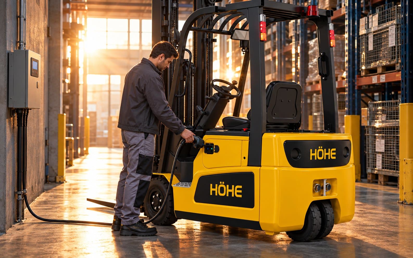 Höhe forklift depoda şarj edilirken